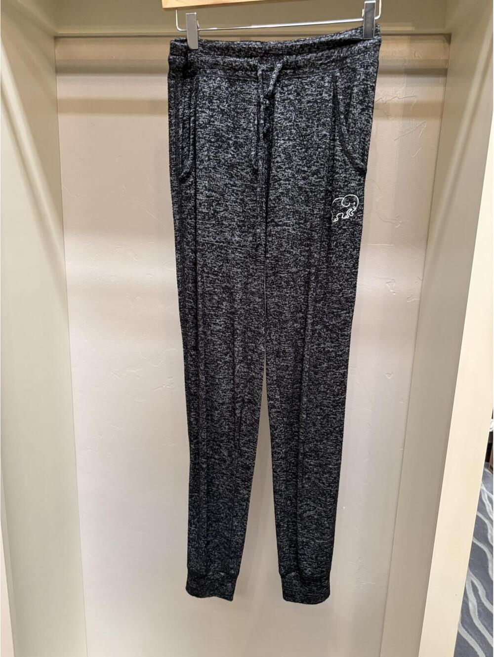 Ivory Ella Heathered Black Gray Marled Knit Jogger Pants Size S